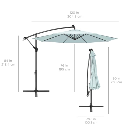 Best Choice Products 10ft Solar LED Offset Cantilever Hanging Market Patio Umbrella, 8 Sturdy Ribs, Easy Adjustment - Baby Blue - color: Baby Blue, size: Offset