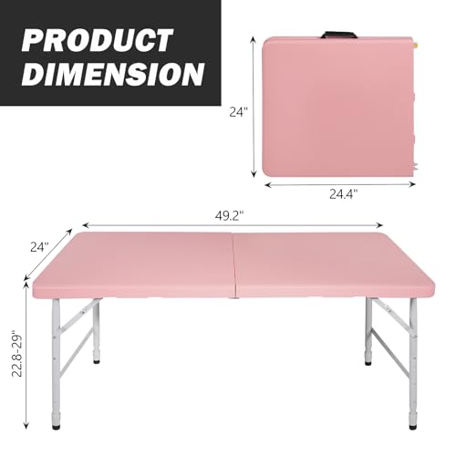 Portable Plastic Folding Table 4ft/6ft/8ft Heavy Duty White Black Picnic Dining Table Fold-in-Half for Camp Party Kitchen Indoor Outdoor - color: Pink, size: 4FT, style: Flat Desktop