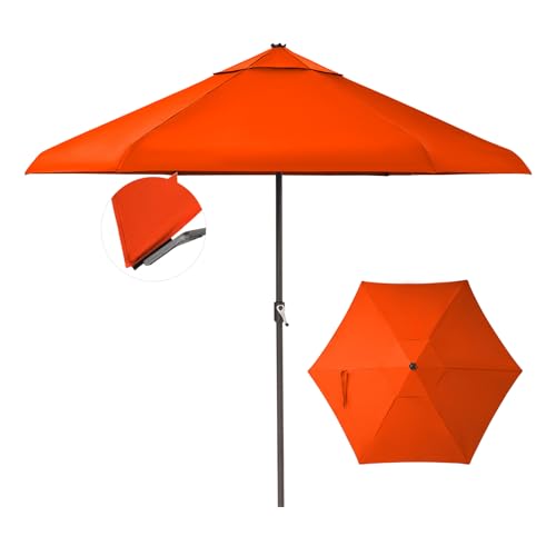 CROWN SHADES 9 Ft Patio Umbrella with Auto-Tilt & Olefin Fabric - Patented 45°Edge Connection Wind Resistant Outdoor Umbrella for Table, Pool, Beach, Effortless Crank System - color: Red
