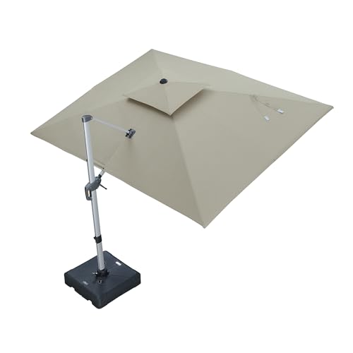 PURPLE LEAF 9' X 12' Cantilever Outdoor Patio Umbrella Large Heavy Duty 360° Rotation Double Top Offset Rectangular Umbrellas for Backyard Deck Pool, Spectrum Sand - color: Spectrum Sand, size: 9' X 12'
