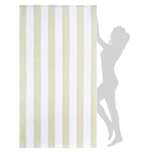 WILFA Extra Large Beach Towel - Oversized Mircofiber Beach Towel 40'' x 70'', XL Striped Lightweight Pool Towel, Big Cabana Swim Travel Towel for Adults Mens Women,Beige - color: Beige