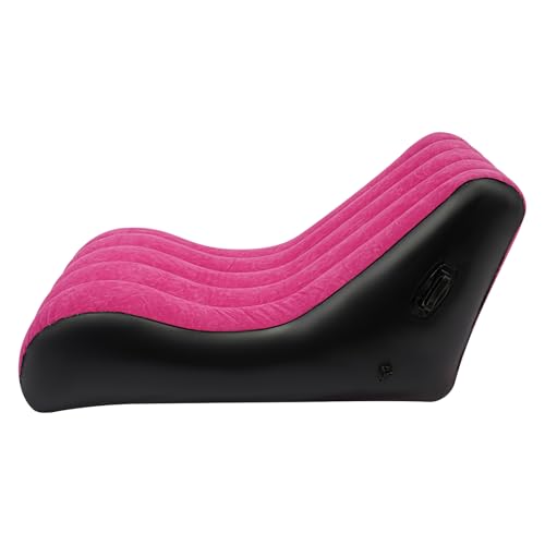 Lounger Inflatable Sofa Bed, Folding Sofa Bed with Flocking Fabric Comfortable S-Shape Air Mattress with Air Pump Blow Up Couch for Living Room Patio Outdoor Camping 35.4x55.1x27.5in (Rose-red) - color: Rose-red