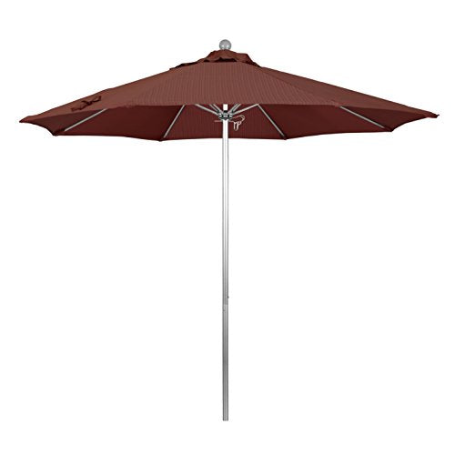 California Umbrella 9' Round Aluminum/Fiberglass Umbrella, Push Open, Silver Pole, Olefin Terrace Adobe - color: Terrace Adobe