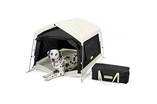 Dog Tent Cotton Fabric, Aluminum Poles and Camping Mat, Outdoor Weatherproof, Dog House Outdoor, Breathable with 2 Side Windows, Portable and Collapsible (Black, Large) - color: Black, size: Large, 39.4''L x 31.5''W x 26.4''H