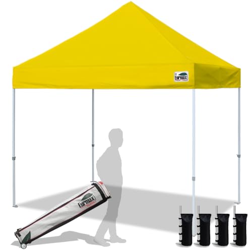 Eurmax USA 8x8ft Pop Up Canopy, Commercial Instant Tent for Outdoor Events, Patented No-Tip Rolling Storage Bag with 4 Sandbags, UV & Water Resistant, Heavy Duty Portable Shelter Gazebo,Yellow - color: Yellow, size: 8x8