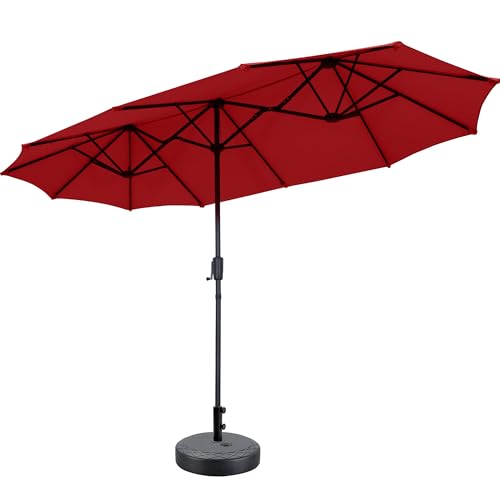 13Ft Large Patio Umbrella with Base Outdoor Double-Sided Market Extra Large Table Umbrella Easy Crank for Yard, Poolside, Deck-Red - color: Red, size: 13FT Umbrella+Base