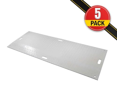 Mytee Products 5 Pk 3' x 8' White Ground Protection Mats with Diamond Plated Tread Design - High Density Polyethylene Mat, Easily Supports 90 Ton Loads on Lawns, Dirt, and Any Other Areas - color: White, size: 3 x 8 Feet, style: 5 - Pack