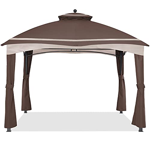ABCCANOPY Riplock Gazebo Replacement Top for Lowe's Allen Roth #GF-12S004B-1,with Pole Coverings, Brown - color: Brown, size: Riplock Canopy+Pole Curtains