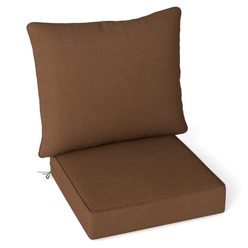 Giantex Patio Cushion Set, Outdoor Chair Seat Pads w/Non-Slip Rope Belts, Detachable Patio Furniture Cushions, Thick Seat Cushion & Back Cushion for Living Room Floor Sofa Patio Garden Chair (Brown) - color: Brown