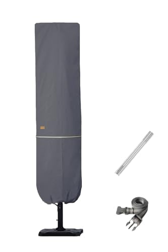Patio Umbrella Cover with Rod for 7 to 11 Ft Umbrellas & 15 Ft Double-Sided Umbrellas, Protective Waterproof Cover with Zipper, Grey - color: Cantilever (Dark Grey/WD), size: Cantilever 7'-11' or 15' Double Sided