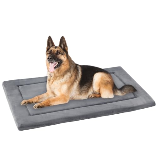 KHONSU PET Dog Bed Mat for Crate 1.1in Slim Cooling Pad Reversible Flannel & Waterproof Canva for XXXL Dogs up to 130 lbs, Fits 54"x33" Basic Crate - color: Grey, size: Xxxl