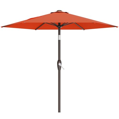 AreShark 7.5FT Patio Umbrella Table Market Umbrella with 6 Sturdy Ribs, Button Tilt/Crank, Heavy-Duty Outdoor Umbrellas for Pool, Deck, Garden and Backyard, Orange - color: Orange, size: 7.5FT