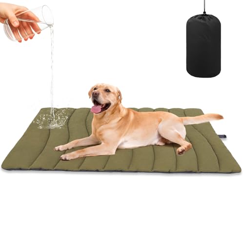 BINGPET Outdoor Travel Dog Bed for Large/Medium Dogs,Portable Waterproof Camping Mat with Carry Bag,Foldable Outside Bed,Machine Washable Indoor Pet Mat for Small,Medium and Large Dogs 35"x51" - color: Green, size: XL: 35*51in