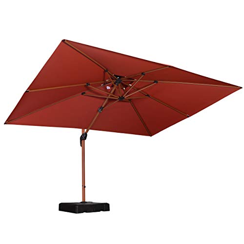 PURPLE LEAF 9' X 12' Double Top Deluxe Wood Pattern Rectangle Patio Umbrella Offset Hanging Umbrella Outdoor Market Umbrella Garden Umbrella, Brick Red - color: Brick Red, size: 9'X12', style: Umbrella