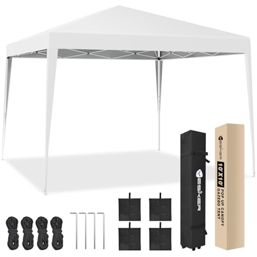 Yesker 10x10 Pop Up Canopy Tent UPF 50+ Waterproof Outdoor Canopy Portable Folding Easy Setup Gazebo Adjustable Height Instant Sun Shade Tent with Wheeled Bag for Events Parties Camping Patio, White - size: 10x10FT White