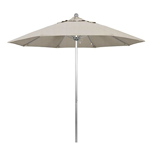California Umbrella 9' Round Aluminum/Fiberglass Umbrella, Push Open, Silver Pole, Olefin Woven Granite - color: Woven Granite