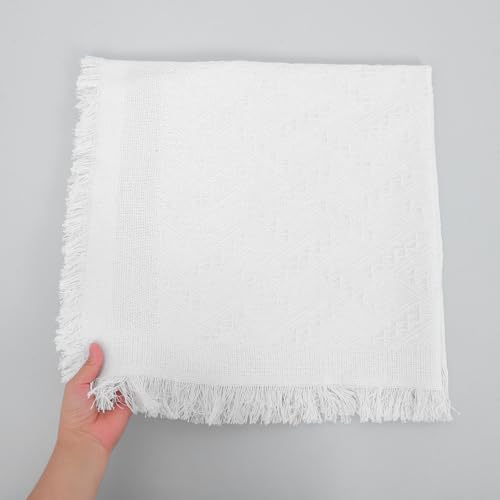 Alasum White Picnic Blanket Waterproof Outdoor Mat with Fringe 90x180cm Portable Beach and Camping Rug Boho Style for Park, Photoshoots, and Travel