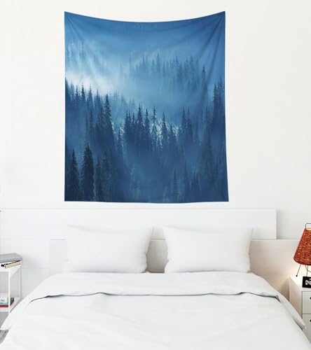 EMMTEEY Foggy Forest Tapestry Small Tapestry Wall Mystical Mountain Pine Forest in Fog Teen Tapestry 50X60 Inches Present for Families - color: Foggy Forest, size: 50"L x 60"W