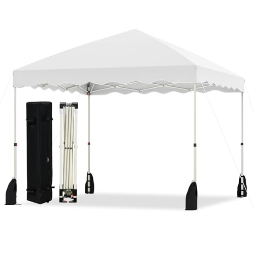 Tangkula 10x10 FT Pop Up Canopy, UPF50+ Easy Set up Instant Tent with Wheeled Bag, 8 Stakes, 4 Anchors, 4 Wind Ropes, 4 Sandbags, Heavy Duty Outdoor Canopy Tent 10x10 for Patio Party Backyard (White) - color: White, size: 10x10 FT