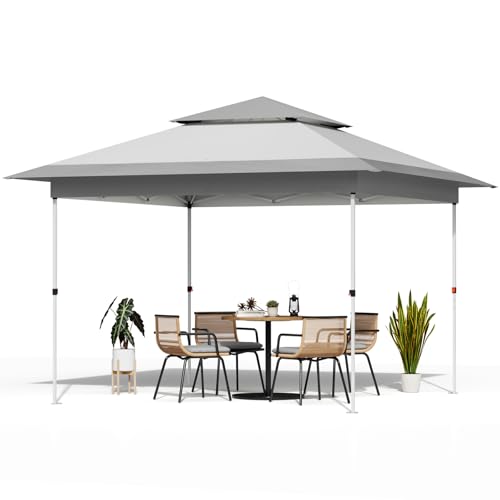 TLSUNNY 13X13 Pop Up Canopy Tent, Camping Shader W/Overhanging Eaves & Sand Bag, Outdoor Gazebo Shelter W/One Push Setup & Wheeled Bag, Height Adjustable, for Patio, Market, Party (Grey, 13FTX13FT) - color: Gray, size: 13FTX13FT