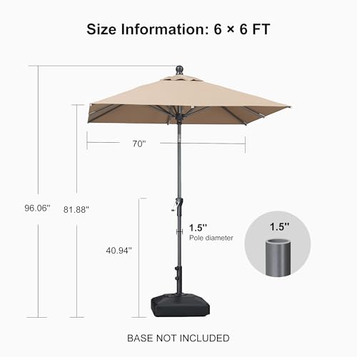 PURPLE LEAF 6' x 6' Square Patio Umbrella Outdoor Table Umbrella Aluminum Frame Market Umbrella Sun Umbrella with 8 Sturdy Ribs Tilt for Garden Deck Lawn Pool Taupe - color: Taupe, size: 6' x 6'