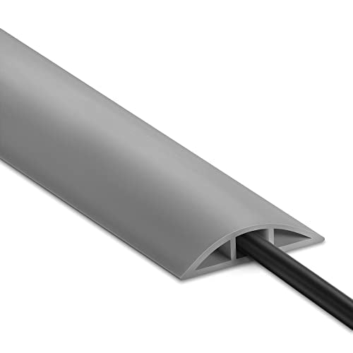 Floor Cable Cover 8FT Grey, Low Profile Wire Cover for Floor, Extension Cord Cover, Cord Cover Floor Protect Wires, Tough Cord Floor Cover, Floor Cable Management Cord Cavity: 0.47" (W) x 0.24" (H) - color: Grey, size: W2" × L8'