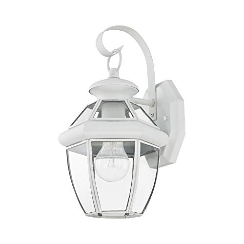 Livex Lighting 2051-03 Monterey 1 Light Outdoor White Finish Solid Brass Wall Lantern with Clear Beveled Glass - color: White