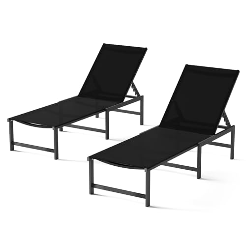 WOAJNQO Chaise Lounge Chair Outdoor,Aluminum Patio Lounge Chairs Set of 2,Pool Lounge Chairs with 5 Adjustable Backrest for Outside Beach Lawn and Backyard Black - color: Black, size: 2 Chairs