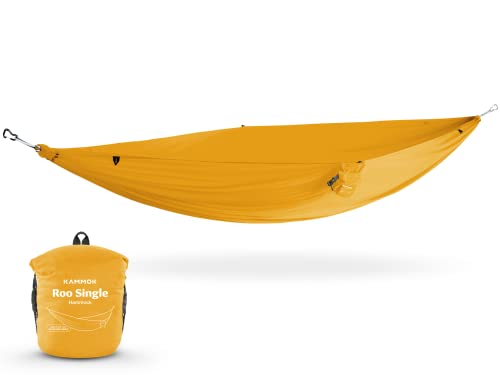 KAMMOK: Single Hammock | Made from Strong & 100% Recycled Water Resistant Ripstop Fabric | Comfortable, Packable, Lightweight (Lifetime Adventure Grade Warranty), Sunflower Gold - color: Sunflower Gold, size: Roo Single