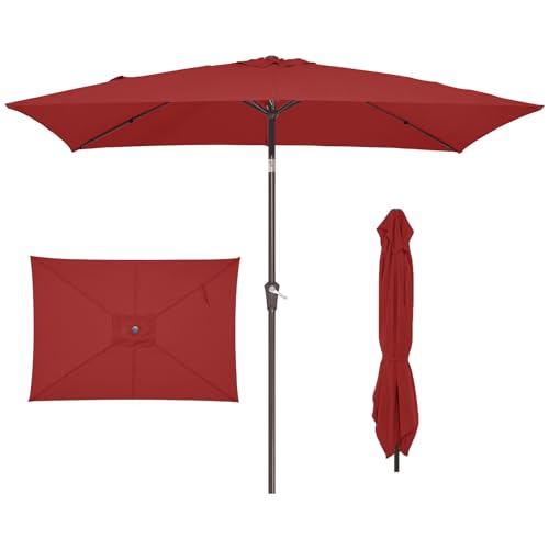 JEAREY 6.5x10 ft Rectangular Patio Umbrellas Rectangle Outdoor Umbrella with Push Button Tilt and Crank, Market Table Umbrella 6 Sturdy Ribs UV Protection for Poolside Garden Backyard Deck, Red - color: Red