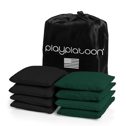 Play Platoon Cornhole Bags Weather Resistant- Set of 8 Regulation Bean Bags for Tossing- Official Professional Size & Weight Corn Hole Bags Two Color All Weather Cornhole Beans Bag Set with Tote Bag - color: Hunter Green & Black