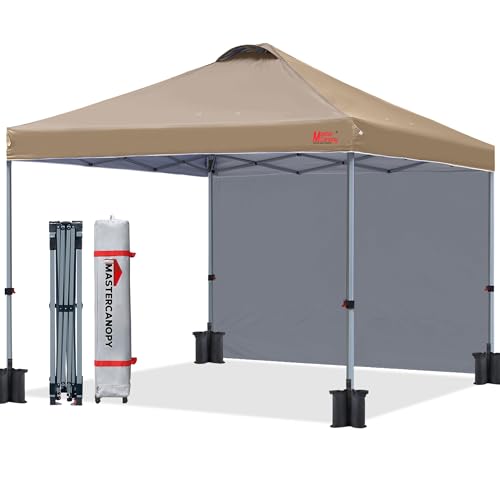 MASTERCANOPY Durable Pop-up Canopy Tent with 1 Sidewall (8'x8',Khaki) - color: Khaki, size: 8x8