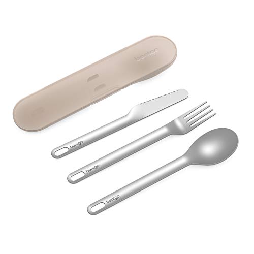 Bentgo Stainless Travel Utensil Set - Reusable 3-Piece Silverware Set with Carrying Case, High-Grade Premium Steel, BPA-Free Case, Eco-Friendly - Ideal for Travel, Camping, and Office Use (Sand) - color: Sand