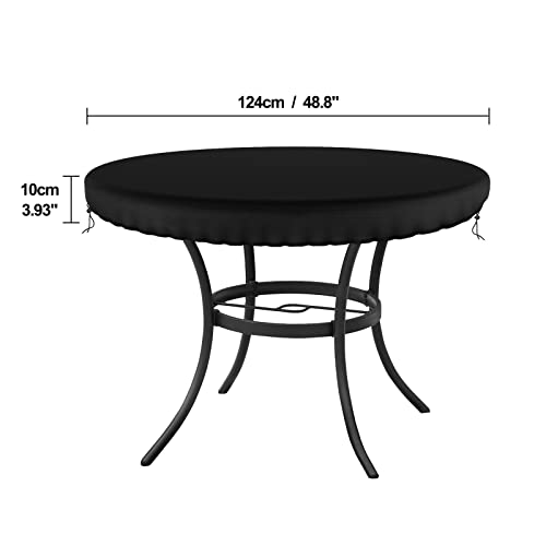 Demao Outdoor Round Table Covers, Waterproof Patio Furniture Covers, UV Resistant Anti-Fading Patio Cover for Outdoor Round Table, Black, 48 inch Diameter