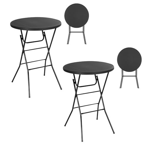 Nice C Plastic High Top Round Table, Portable Cocktail Bar Table, 31.5" Folding Counter Height Tables, Waterproof Outdoor/Indoor Tables for Parties, Weddings, Camping, Backyard (Black, 2 Pack) - size: Black 2 Pack