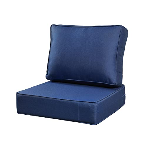 ARTPLAN Deep Seat Outdoor Patio Chair Cushions,2-Piece Seat and Back Cushion Set 24x24x6 and 18x24 Inches,Square, Navy Blue - color: Navy Blue