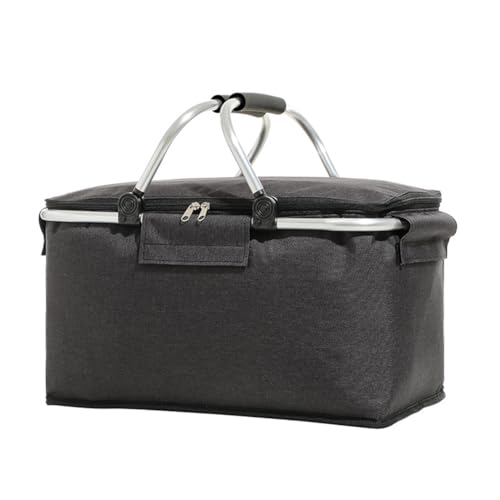 Insulated Picnic Basket, Portable Collapsible Picnic Basket, Leak-Proof Collapsible Cooler Bag with Handles and Zippered Top for Market Shopping Travel Beach - color: Black