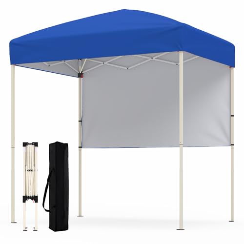 Tangkula 6x4 Ft Pop Up Canopy, UPF 50+ Instant Setup Canopy Tent with Sidewall, 4 Stakes, Portable Outdoor Canopy with Carrying Bag for Camp, Beach, Patio (Blue) - color: Blue