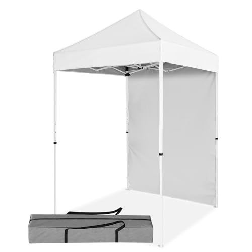 5x5 Pop Up Canopy Tent with One Sidewall, Instant Portable Beach Canopy, Outdoor Tent with Carry Bag for Camping, Sports, Tailgating, Events, White - color: White, size: With One Wall