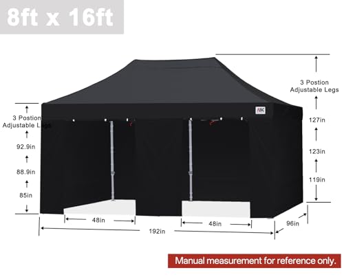 ABCCANOPY Easy Pop Up Canopy Tent with Sidewalls 8X16 Commercial -Series, Black - color: black, size: 8X16