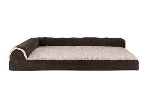 Furhaven Cooling Gel Dog Bed for Large Dogs w/ Removable Bolsters & Washable Cover, For Dogs Up to 95 lbs -Two-Tone Plush Faux Fur & Suede L Shaped Chaise- Espresso, Jumbo/XL, 40.0"L x 32.0"W x 8.0"Th - color: (Two-Tone Faux Fur & Suede) Espresso, size: J
