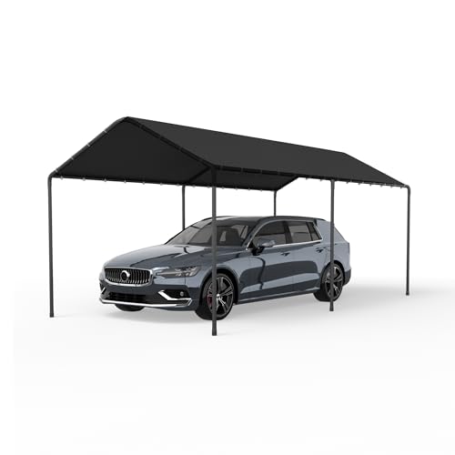 Carport, 10‘ x 20’ Heavy Duty Portable Garage All-Season Car Canopy, Outdoor Garage Boat Shelter Carport Canopy Party Tent w/Water-Resistant Tarp for Backyard (Black, 10' x 20' /no Side) - color: Black, size: 10' x 20' /no side