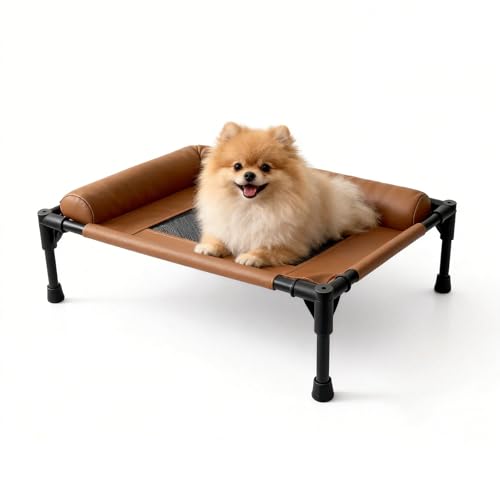 Small Elevated Dog Bed,Cooling Hammock with Soft Edge Pillow,Features Non-Slip Base Portable Pet Travel Cot,Indoor Outdoor Universal(23.62" L x 15.75" W x 5.91" H - color: Coffee Brown, size: 23.62*15.75*5.91