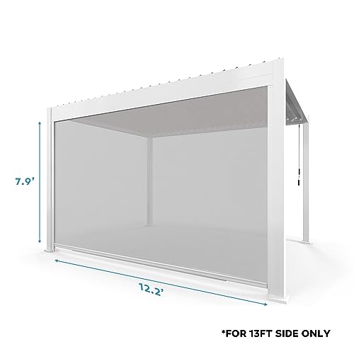 Mirador Accessory - 13Ft Side Adjustable Pull Down Screen for Mirador pergola 111S Series, Enhance Outdoor Living Space with Pull-Down Sun Shade, Wind Block, UV Resistant, White, not pergola - color: White, size: 13Ft Side(for 111 series)