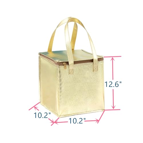 10.2×10.2×12.6" Reusable Insulated Zipper Aluminum Foil Tote Bag Suit for Picnic Cake FruitDrink Refrigeration Also for Delivery of Takeaway Thermal Pizza Insulated Delivery (Laser Gold) - color: Laser GOLD, size: 10.2×10.2×12.6"