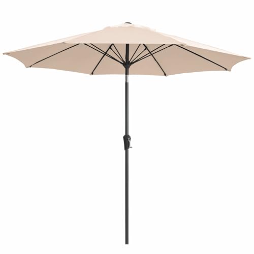 JEAREY 9FT Outdoor Patio Umbrella,Market Table Umbrella with 8 Fiberglass Ribs, Pool Umbrella with Tilt and Crank, UV Protection Lightweight & Wind-Resistant for Lawn, Garden, Deck and Backyard, Beige - color: Beige