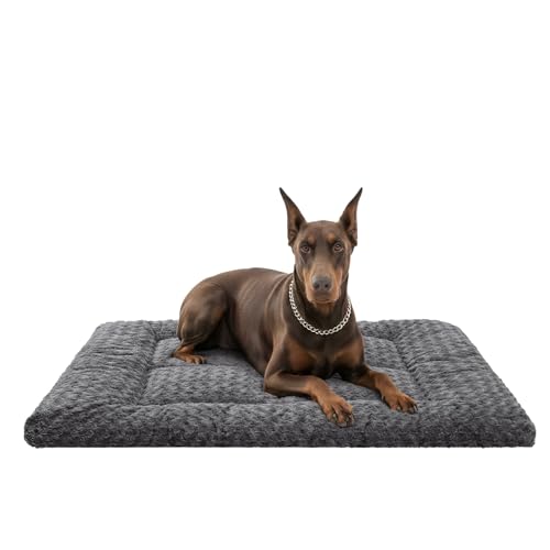 Washable Dog Bed Mat Soft Dog Crate Pad Fluffy Pet Kennel Beds Sleeping Mattress with Non-Slip Bottom for Extra Large Jumbo Medium Small Dogs, 53 x 36 Inch, Grey - color: Grey, size: 53.00" x 36.00" x 1.50"