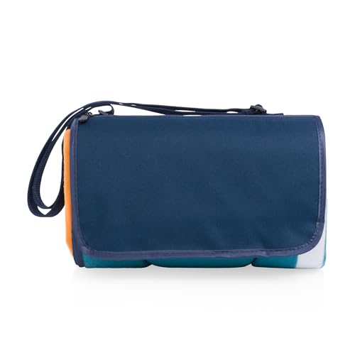 Picnic TIME Outdoor Picnic Blanket Tote, 59"x51" Foldable Beach & Camping Blanket with Soft Fleece, Water-Resistant Bottom, Adjustable Strap & Zippered Pocket (Marine Stripe) - color: Marine Stripe