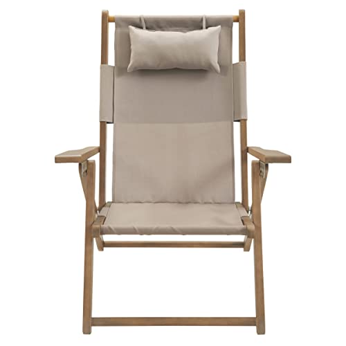 Lavish Home Set of 2 Beach Chair - Outdoor Weather-Resistant Wood Folding Chair with Backpack Straps - 4-Position Reclining Seat - Beach Essentials (Taupe) - color: Taupe, style: Set of 2