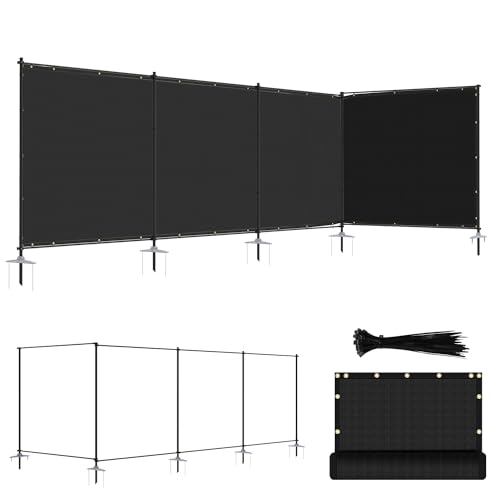 ECOOPTS 5'Hx2'L Privacy Fence Set with Poles and Rails Ground Spikes Fence Kit for Patio Garden Pool Yard (Black) - color: Black, size: 5'Hx2'L
